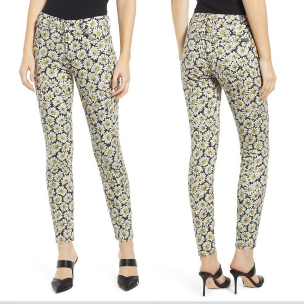7 For All Mankind Women's Size 27 Jeans Skinny‎ Ankle Lazy Daisy Flower Print